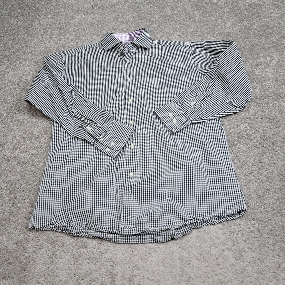 Isaac Mizrahi New York Mens Slim Fit Gingham Check Cotton Button Down Shirt Navy